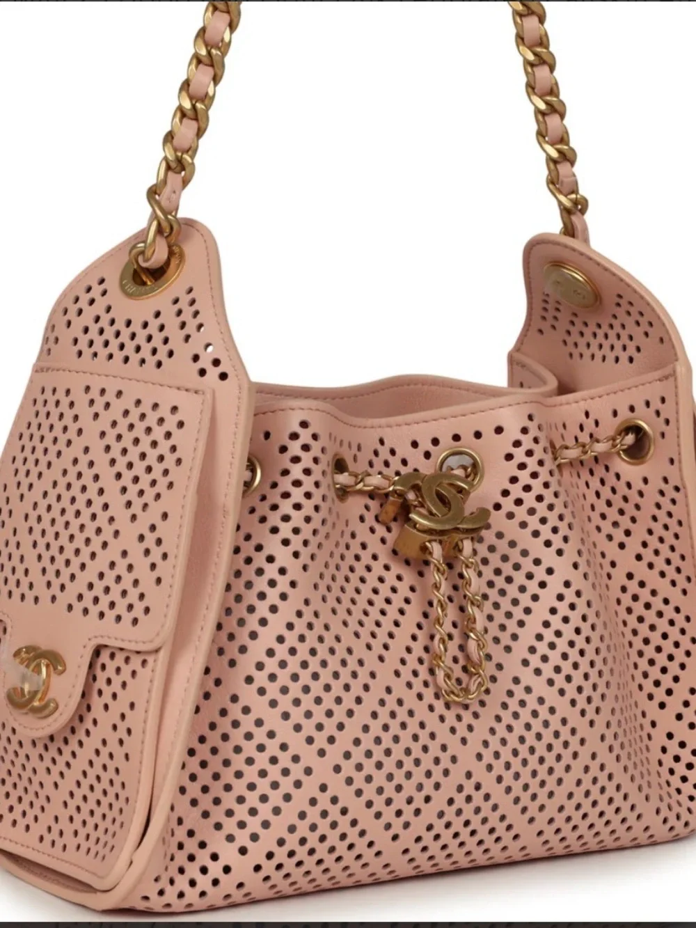 CHANEL Pink Perforated Leather Small Shoulder Bag with Gold Hardware
